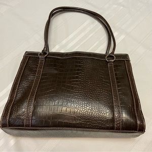 Brown Crocodile Print Womens Tote double zipper opening & multiple pockets